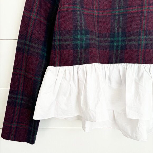 English Factory x Anthropologie plaid long sleeve top with white ruffle bottom - Picture 3 of 5